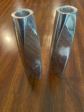 Set of 2 Nambe Alloy Metal Twist Candle Stick Holder 7" Tall Pair #5236